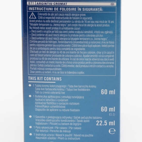 Vopsea de păr permanentă pentru bărbați U71 Argintiu cromat 142.5ml