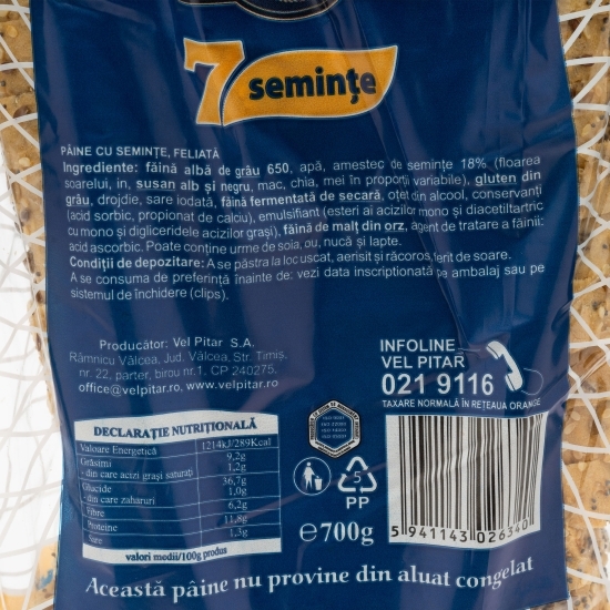 Pâine 7 semințe, feliată 700g