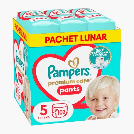 Scutece-chiloțel Premium Care Pants, mărimea 5, 11-17kg, 102 buc 