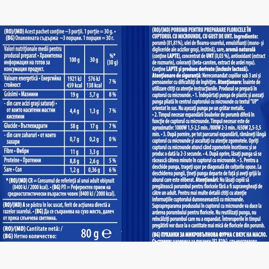 Popcorn microunde cu gust de unt 80g