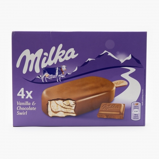 Înghețată cremoasă de vanilie învelită în ciocolată cu lapte 4x71g