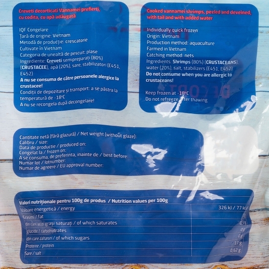 Creveți decorticați, prefierți 21/30, 500g