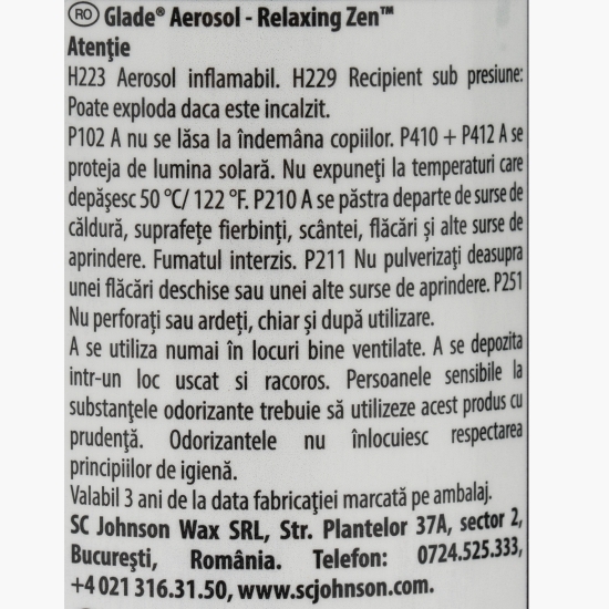 Odorizant de cameră aerosol Relaxing Zen 0.3l