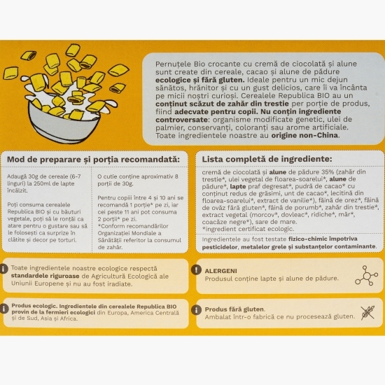 Pernuțe eco crocante cu cremă de ciocolată și alune, fără gluten 250g