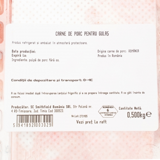 Carne de porc pentru gulaș 500g