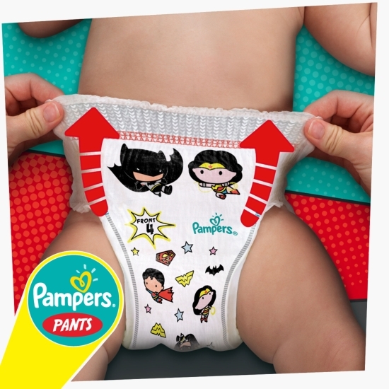 Scutece chiloțel Pants cu supereroii DC, mărimea 5, 12-17kg, 66 buc