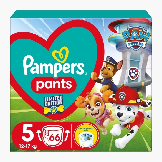 Scutece chiloțel Pants Patrula Cățelușilor, mărimea 5, 12-17 kg, 66 buc