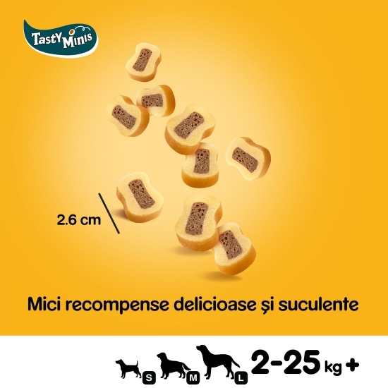 Recompense pentru câini adulți, 155g, Tasty Minis cu vită