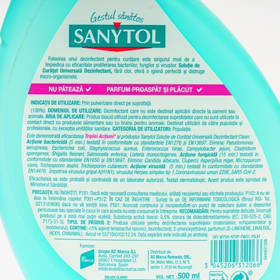 Soluție de curățat și dezinfectant multisuprafețe, universală, grapefrut 0.5l