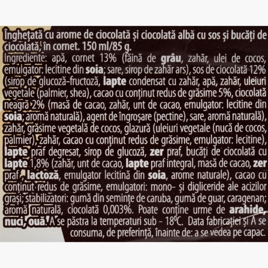 Înghețată cornet cu ciocolată și sos de ciocolată albă 150ml