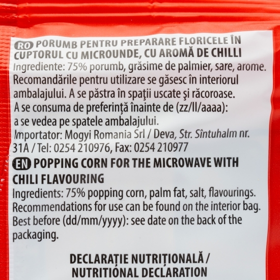 Popcorn cu aromă de chili pentru cuptorul cu microunde 80g