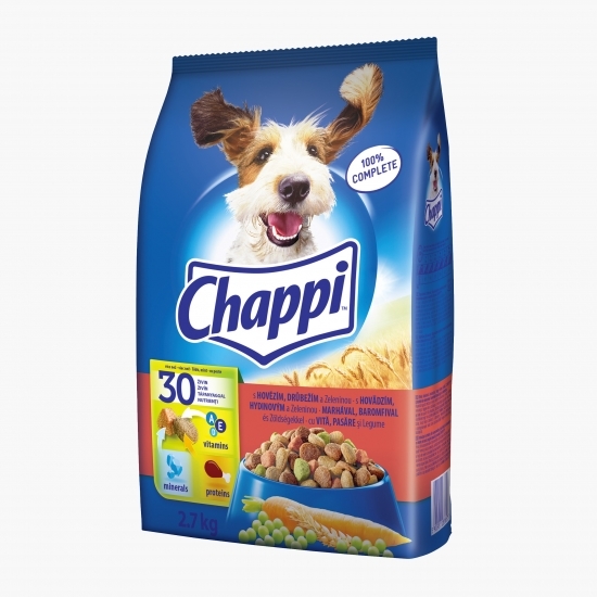 Hrană uscată pentru câini adulți, 2.7kg, cu vită, pasăre și legume