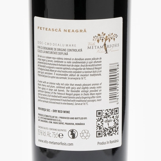 Vin roșu sec Fetească Neagră, 15%, 0.75l