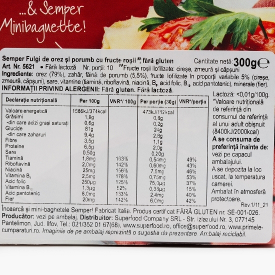 Fulgi de orez și porumb cu fructe roșii, fără gluten 300g