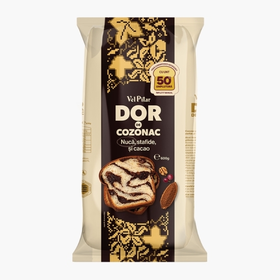 Cozonac cu nucă, stafide și cacao 600g