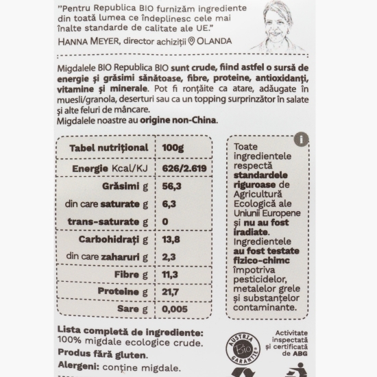 Migdale ecologice, fără gluten 200g