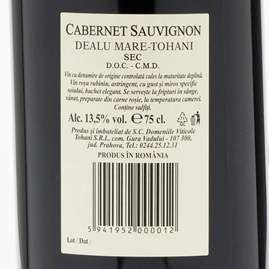 Vin roșu sec Cabernet Sauvignon, 13.5%, 0.75l 