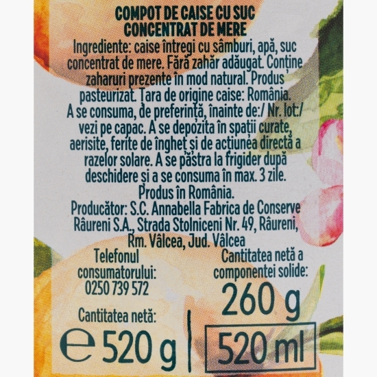 Compot de caise dulce fără dulce 520g 