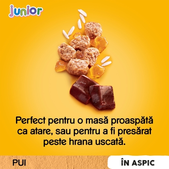 Hrană umedă pentru câini juniori, 100g, cu pui în aspic
