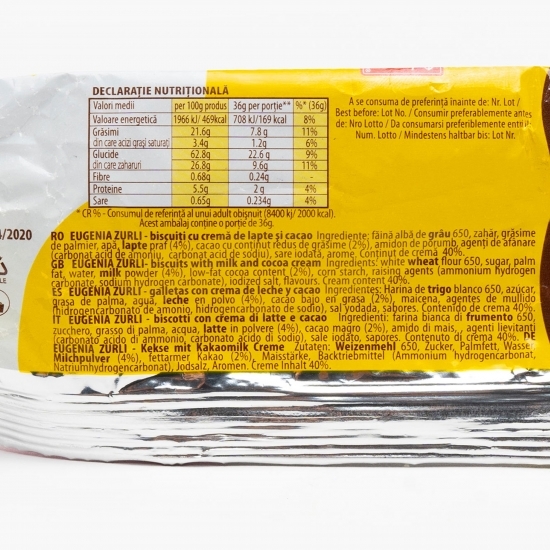 Biscuiți cu cremă de lapte și cacao Zurli 36g