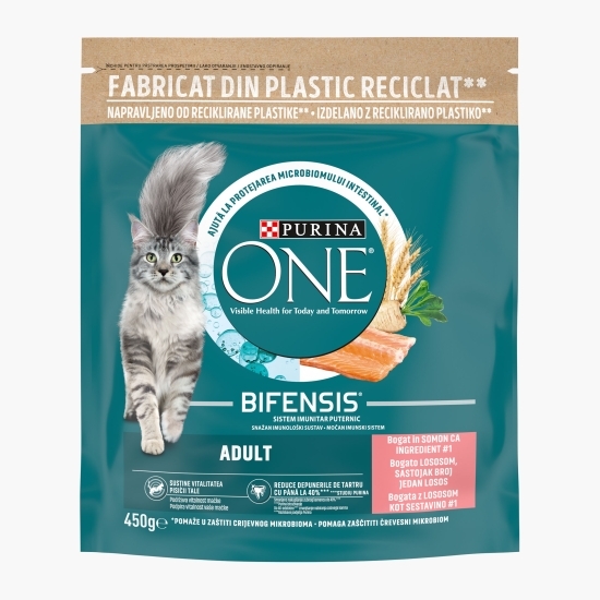 Hrană uscată pentru pisici adulte, 450g, One cu somon și cereale integrale