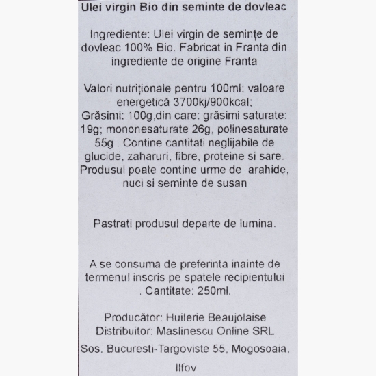 Măslinescu - Ulei virgin eco de semințe de dovleac 250ml