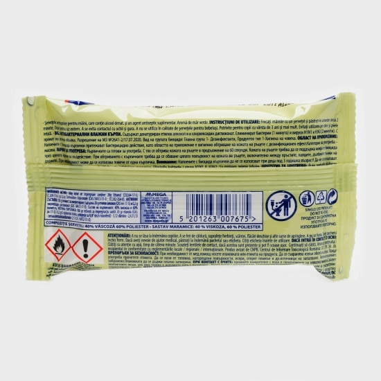 Șervețele umede antibacteriene cu parfum de măr verde 15buc