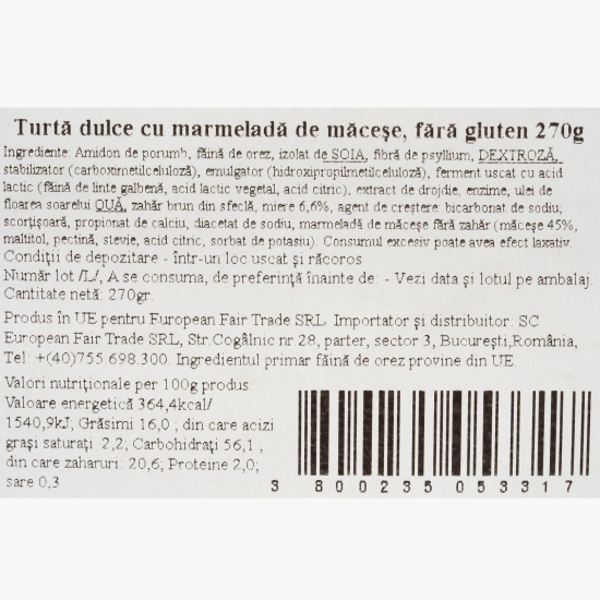 Turtă dulce cu marmeladă de măceșe, fără gluten, 270g
