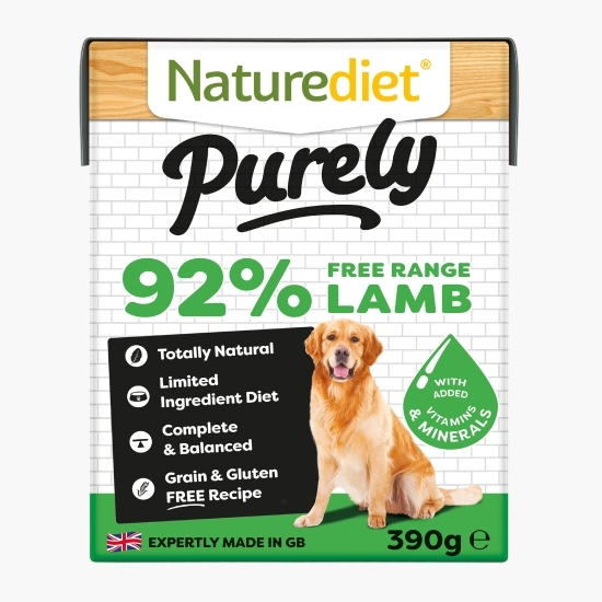Hrană umedă pentru câini, pate hipoalergenic, 390g, Purely cu miel