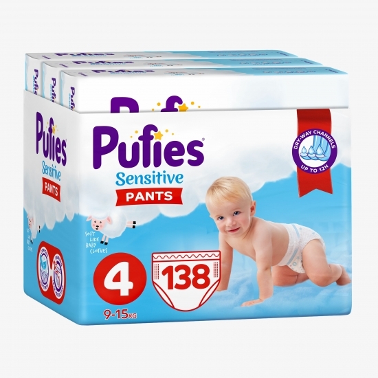 Scutece Sensitive Pants 4 Maxi, Multipack, 9-15kg, 138 buc