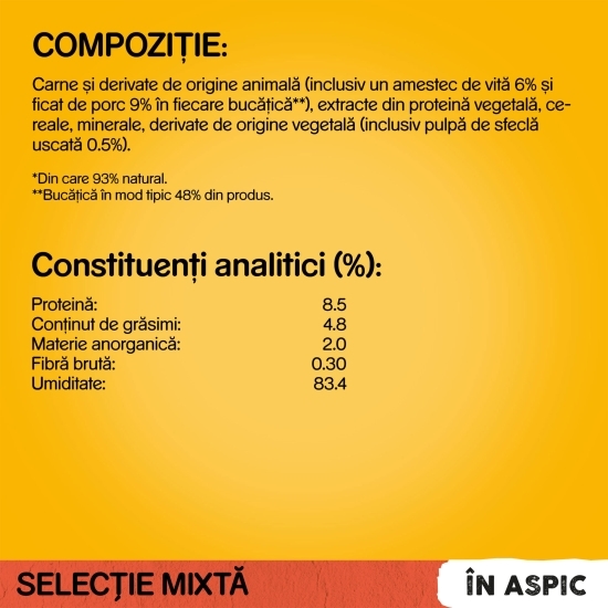 Hrană umedă pentru câini adulți, 4 x 100g, cu vită și pasăre în aspic