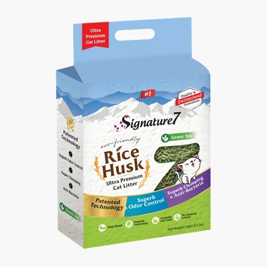 Așternut igienic pentru pisici Rice Husk, ceai verde 7l