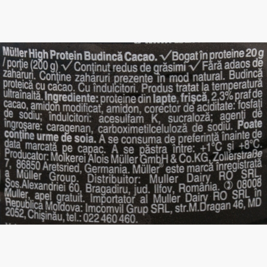 Budincă proteică cu cacao, cu îndulcitori, 200g