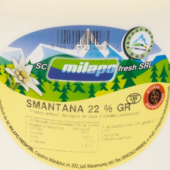 Smântână de vacă și bivoliță Montan 22% grăsime 1kg