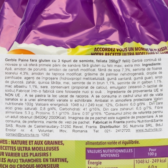 Pâine fără gluten 3 tipuri de semințe 350g