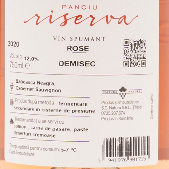 Vin spumant rose demisec Băbească Neagră & Cabrnet Sauvignon, 12%, 0.75l