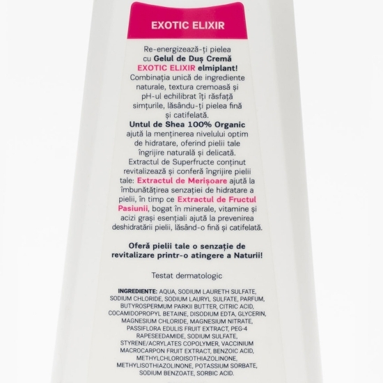 Gel de duș cremă Exotic Elixir, merișoare și fructul pasiunii, 0.75l