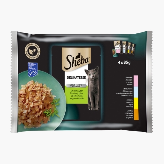 Hrană umedă pentru pisici adulte, 4x85g, selecție mixtă în aspic