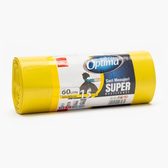 Saci menajeri super rezistenți, galbeni, 60l, 15 buc