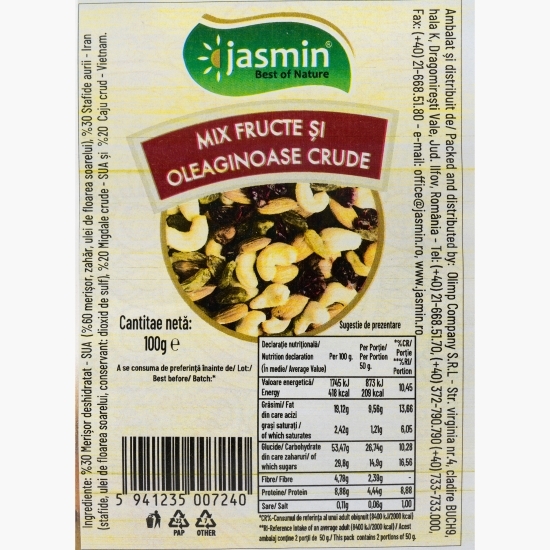 Mix oleaginoase crude și fructe 100g