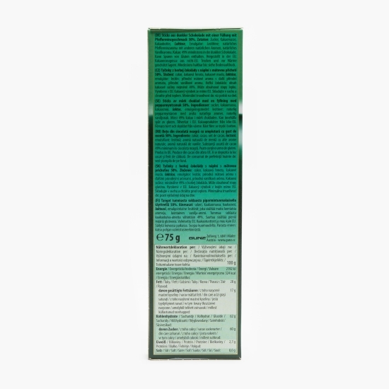 Baghete din ciocolată amăruie și umplutură cremă mentă 75g