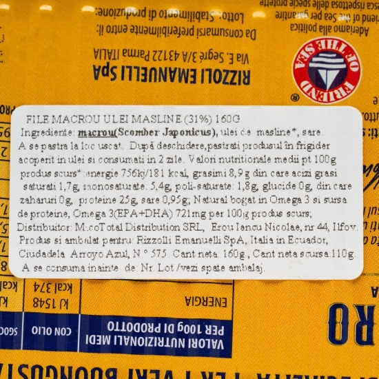 File de macrou în ulei de măsline 160g