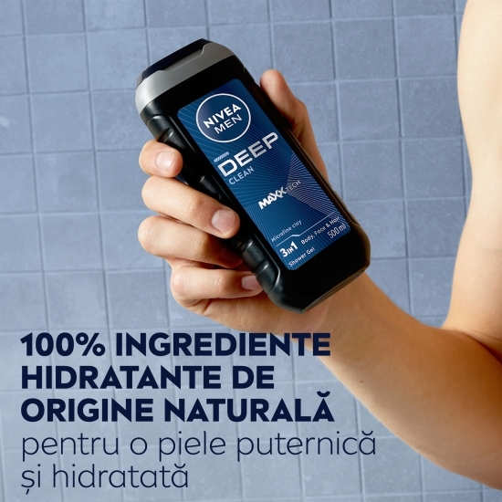 Gel de duș bărbați Deep Clean, 3 în 1, pentru corp, față și păr 0.5l