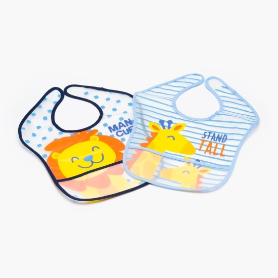 Set 2 bavete, impermeabile peva, 28,5x36 cm, închidere cu bandă velcro, băieți, +6 luni