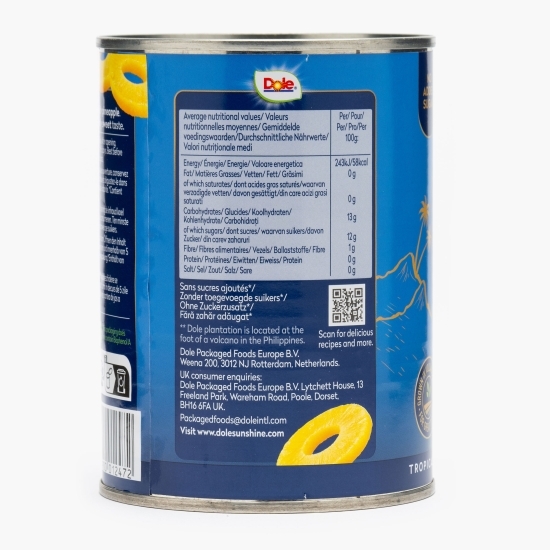 Ananas rondele, în suc propriu, Tropical Gold, conservă 567g