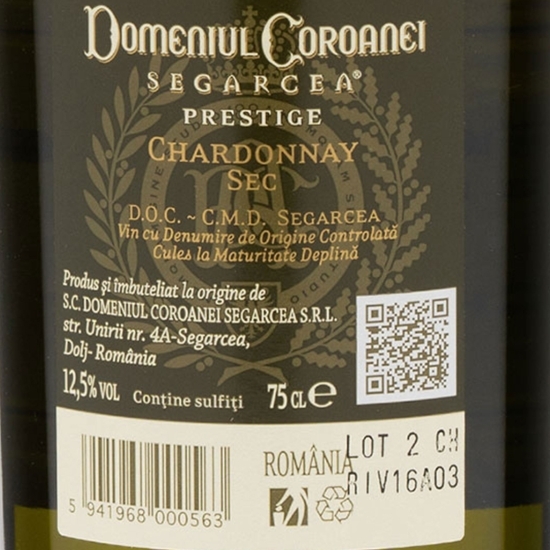 Vin alb sec Chardonnay, 12.5%, 0.75l