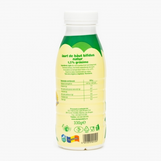 Iaurt de băut bifidus natur, 1.5% grăsime 330g