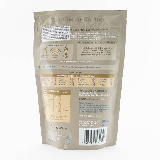 Pulbere proteică eco din orez brun 74% proteină 250g