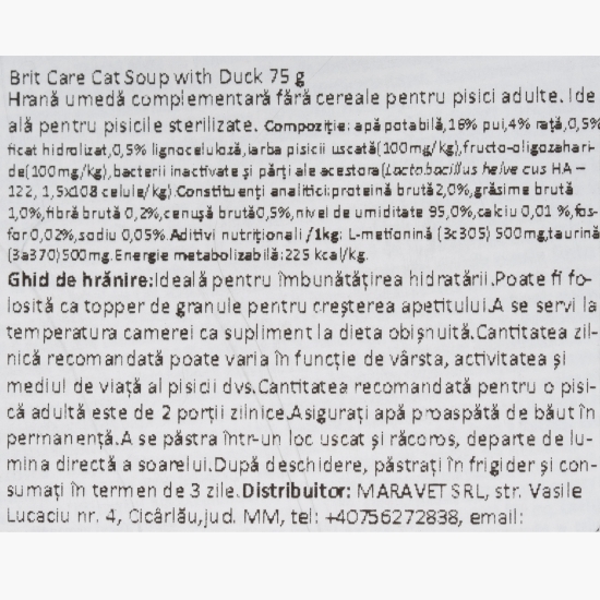 Hrană complementară pentru pisici, supă de rață, 75g