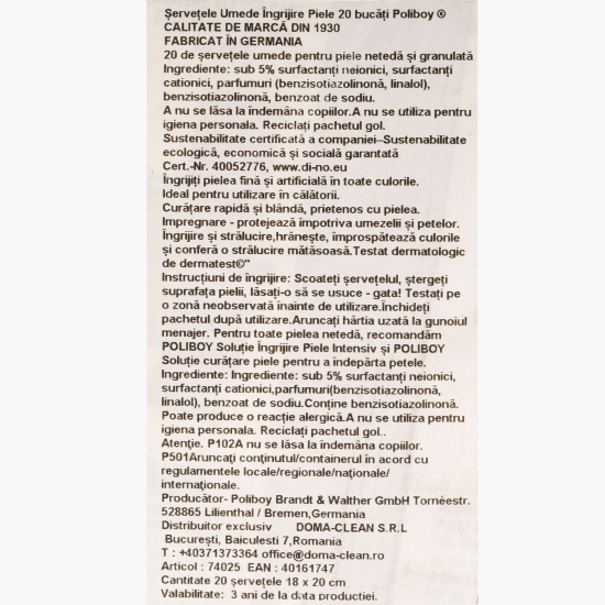Șervețele umede pentru îngrijire piele, 20 buc